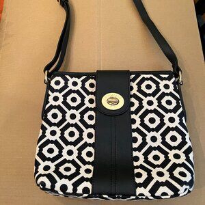 Spartina 449 Black & Crm Linen / Leather Crossbody